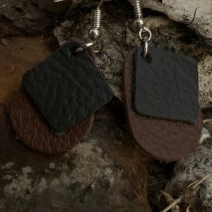 Handcrafted Brown and Black Leather Earings